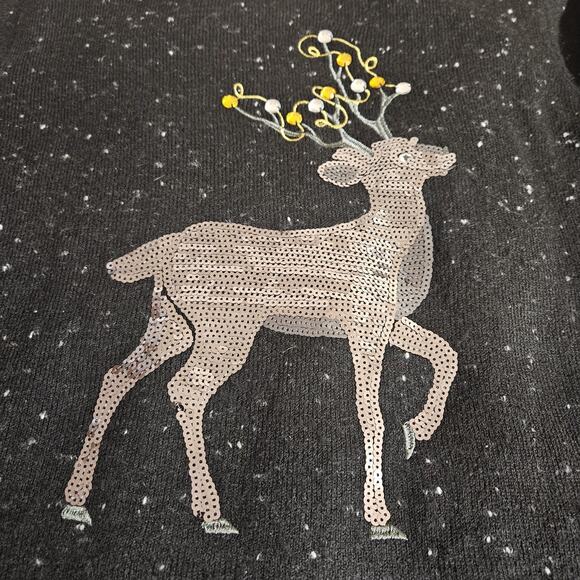 Karen Scott Womens XL Christmas Sweater Black Sequin Reindeer Holiday Party Fun - Picture 5 of 16
